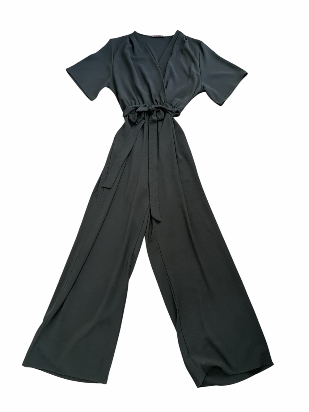 Classic Black Wrap Jumpsuit with Tie Waist - Picture 6 of 7